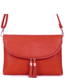 Women's Envelop Clutch Crossbody Bag With Tassels Accent WU075 ORANGE